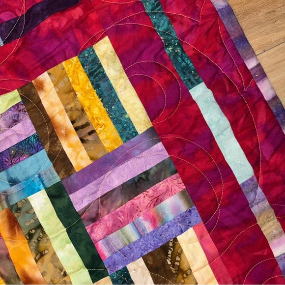 Vibrant Rail Fence Pattern Scrappy Patchwork Quilt Throw 62x54 - Picture 6 of 9